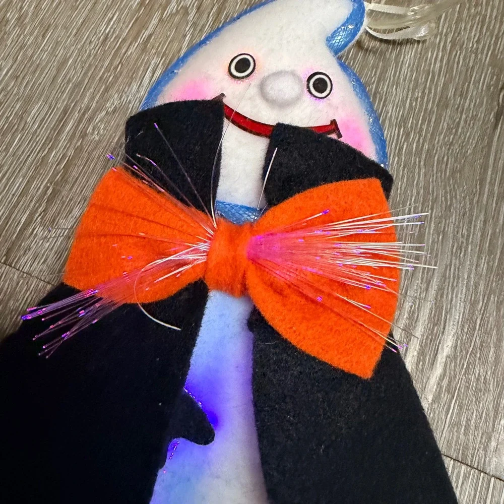 Halloween Light Up Ghost Vampire Fiber Optic Hanging Decoration Orange Bow Tie